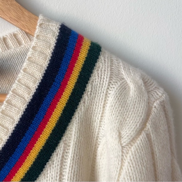 Polo Ralph Lauren Wool Cashmere Cricket Sweater Size L Tennis Chunky Cable Knit - Picture 6 of 11